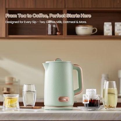 OLEGA Electric Kettle: 1200W Fast Boil Electric Water Kettles, 1.5L Double Wall Stainless Steel Tea Kettle, Auto Shut-Off, BPA-Free Hot Water Boiler Teapot for Coffee & Tea -Ligth Green