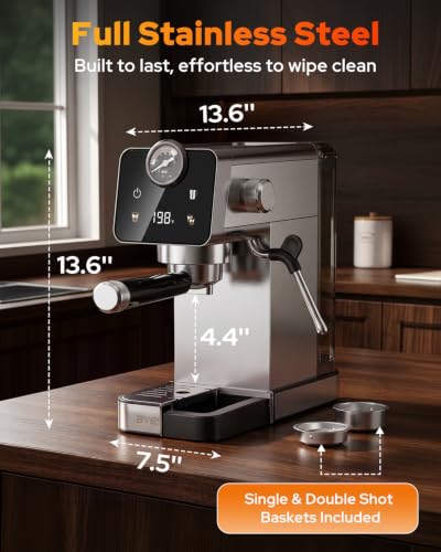 BYESHOP 20 Bar Compact Espresso Coffee Machines with Milk Frother for Home