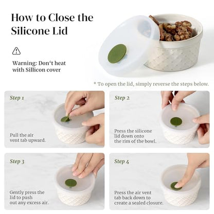 DOWAN Ramekins Oven Safe with Lids 4 oz, Charcuterie Boards Bowls Set for Creme Brulee, Souffle, Dipping Sauces, Custard Cups Ceramic Food Storage Containers, Set of 6, Beige
