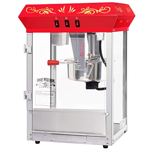 Great Northern Popcorn Company 6100 8 ounce Foundation Red Antique Style Popcorn Popper Machine, Red Floral, Counter-top Popper Machine