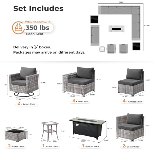 ovios 16 Pieces Patio Furniture Set, Outdoor Wicker Sectional Sofa Couch with 54" Fire Pit Table Swivel Chairs, Modern Modular Deep Seat Rattan Conversation Sets, Black