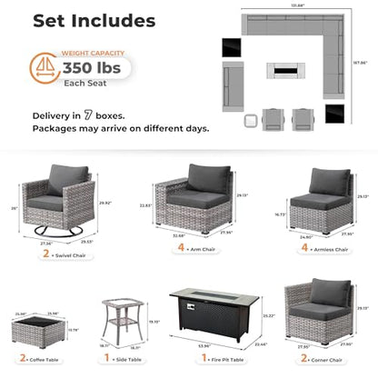 ovios 16 Pieces Patio Furniture Set, Outdoor Wicker Sectional Sofa Couch with 54" Fire Pit Table Swivel Chairs, Modern Modular Deep Seat Rattan Conversation Sets, Black