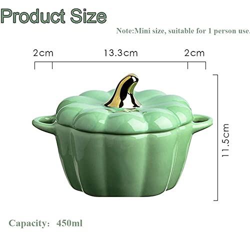 Pumpkin Pottery Dutch Oven Pot with Lid, Mini Baking Dish Casserole (Green)