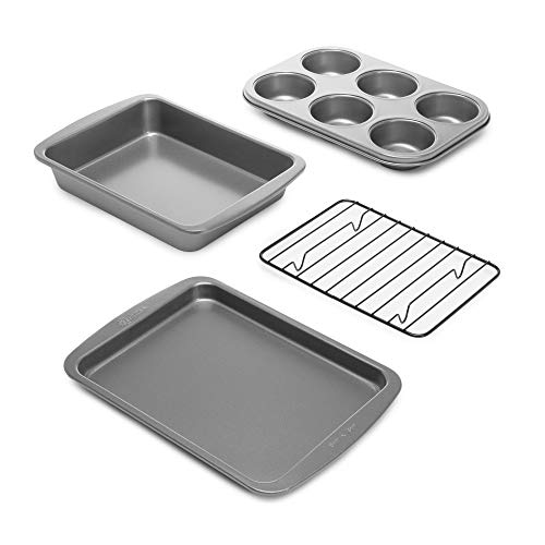 Ecolution Non-Stick Toaster Oven Bakeware Set 4-Piece, Carbon Steel, Easy to Clean and Perfect for Single Servings, Gray