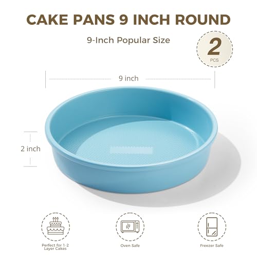 HONGBAKE Nonstick Ceramic 9 Inch Round Cake Pan Set of 2, Heavy-Duty Aluminized Steel round cake pans with Diamond Texture, Non-Toxic Cake Molds, Cake Pans Sets for Baking Cheesecake, Blue