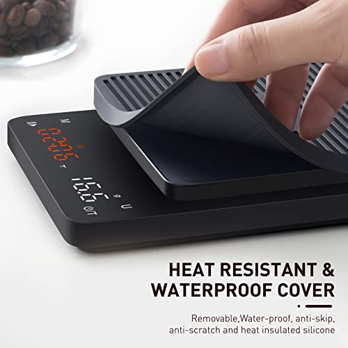 BAGAIL BASICS Coffee Scale with Timer, 0.1g High Precision Kitchen Scale, Pour Over Coffee Scale, Drip Espresso Scale with Auto Tare, Touch Sensor and Silicone Cover - 6.6 lbs/3 kg