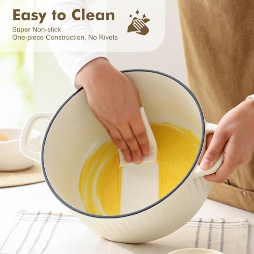 SENSARTE Enameled Cast Iron Dutch Oven Pot with Lid 3.5/5.5/6.5 Quart Heavy-Duty Round Dual Handles Kitchen Pot with Cotton Potholders & Silicone Trivet, Pot for Bread Baking, Stews, Braising, Roasting, Oven Safe, 3.5Quart, White