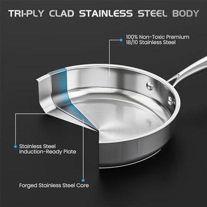 Meythway Pots and Pans Set Non Toxic, 16PCs Stainless Steel Cookware Set with Steamer, Kitchen Induction Cookware with Utensil Sets, Pot Protectors and Apron For Oven & Dishwasher Safe