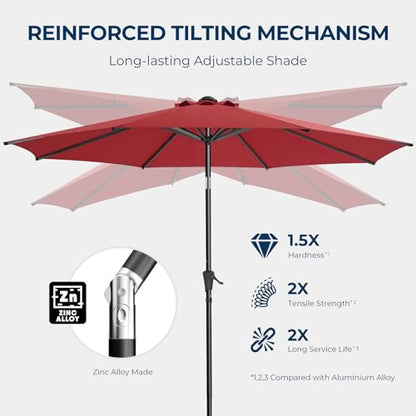 HOMSHADE 9ft Outdoor Patio Umbrella - Market Table Pool Deck Umbrella UPF50+ UV Protection with Push Button Tilt, Crank and 8 Sturdy Ribs (Red, No base)