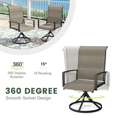 ARKOST Outdoor Dining Set for 6, 59.2" Outdoor Dining Table with Umbrella Hole and Padded Textilene Patio Swivel Chairs, 7 Pieces Patio Table and Chairs Set for Garden Backyard, Mixed Brown and Black