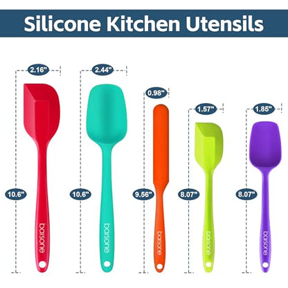 Barsone 5-Piece Silicone Spatula Set - Heat Resistant 446°F Food Grade BPA Free, Nonstick Cookware Safe Dishwasher Safe Kitchen Tools for Baking, Cooking, Stirring, Multicolor.