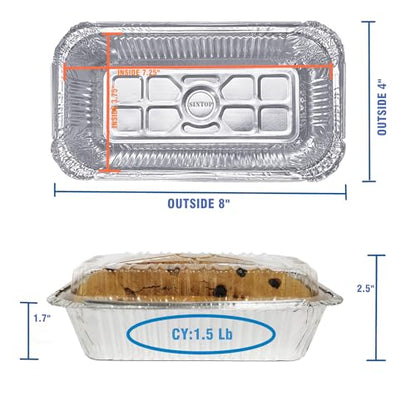 SINTOP Aluminum Foil Bread Pans Disposable | 1.5lb Loaf Pans with Lids | 50 Pack | Dessert Boxes - Perfect for Baking, Storing, Takeout