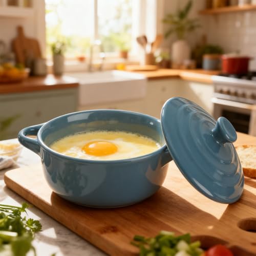 Odowalker 6 Pack Mini Cocotte with Lids, 8 OZ Ceramic Ramekins with Lid and Handles, Round Small Casserole Dishes, Small Baking Individual Serving Pot for Lasagna, Souffle, Soup, Oven Safe, 6 Colors