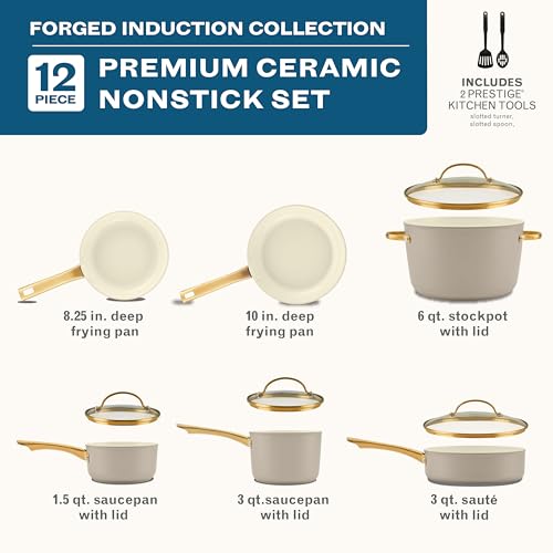 Farberware Forged Induction Ceramic Nonstick Cookware Set, 12-Piece, Taupe Pots & Pans