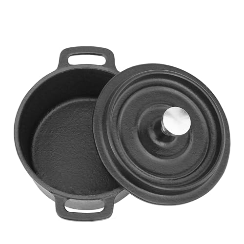 Flavehc Mini Cocotte 16 oz Pre-Seasoned Mini Dutch Oven 0.5 qt. Cast Iron Garlic Roaster for Oven Garlic Confit Pot Ramekins with Lids Oven Safe Set of 2