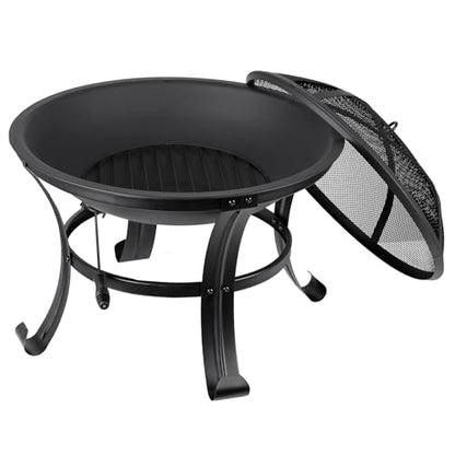 22 Inches Portable Fire Pit Outdoor Wood Burning Steel Lightweight BBQ Grill Firepit Bowl with Log Grate&Poker for Outside Patio Campfire Bonfire Backyard