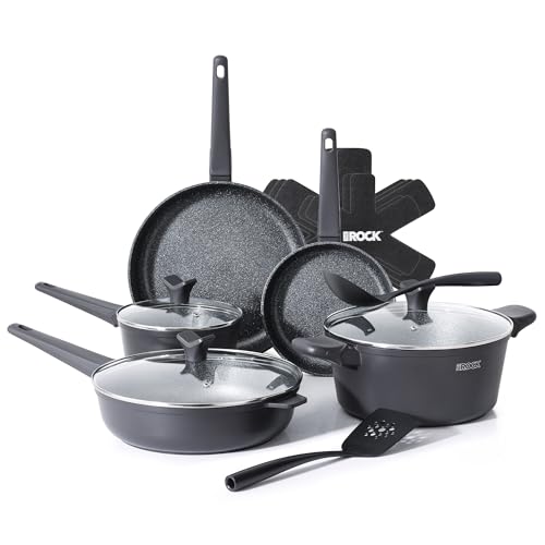 THE ROCK SOHO 15Pcs Cookware Set – Pots and Pans Set Non Stick with ROCK.TEC – Compact for Urban Kitchens, Nothing Sticks, Never Warps, Lasts Longer, Induction & Dishwasher Safe, Black