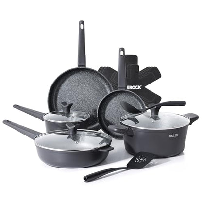THE ROCK SOHO 15Pcs Cookware Set – Pots and Pans Set Non Stick with ROCK.TEC – Compact for Urban Kitchens, Nothing Sticks, Never Warps, Lasts Longer, Induction & Dishwasher Safe, Black