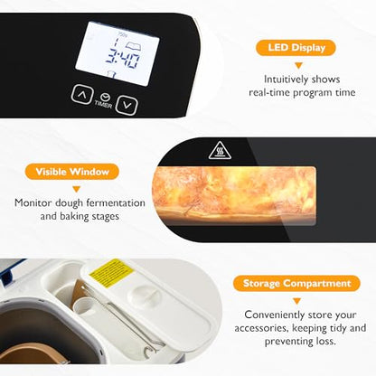 SUNVIVIPRO 21-in-1 Programmable Bread Machine, 2.2LB Break Maker with Nonstick Pan & Digital Touch Panel, 3 Loaf Sizes 3 Crust Color, Keep Warm & 15H Timer, Bread Making Kit & Breakfast Maker, Blue