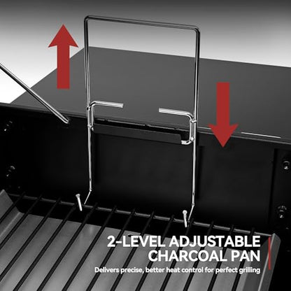 Grills House Barrel Charcoal Grill with Offset Smoker, 824 Sq. In. Cooking Area,Frame Tool Hooks, Bottom Shelf, Blow-Molded Wheels, Outdoor Charcoal Grill for Backyard Cooking, Black, CC1831S-SC