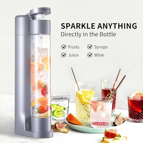 Sparkling Water Machine, Seltzer & Carbonator for Drinks, Soda Steaming Dispenser, Carbonator Machine with 2 BPA Free Bottles, Compatible with Screw-in 60L CO2 Cylinder(NOT Included), GREY