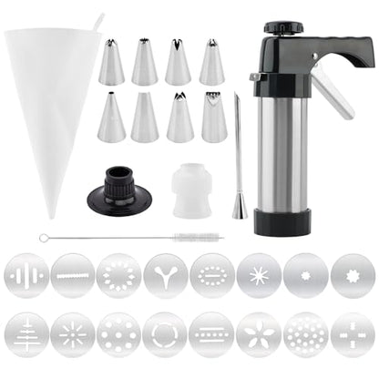 Professional Churro Maker Machine with 16 Discs & 8 Nozzles, Cookie Press Gu-n Kit, Multi-Function Cookie & Dough Press for DIY Dessert Making Decorating Baking Supplies