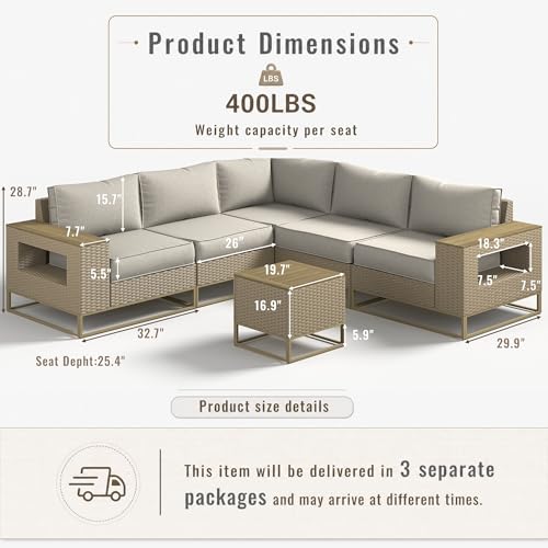 Outdoor Patio Furniture Set, PE Wicker Sectional Sofa with Thick Cushions