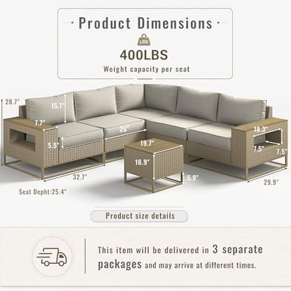 Outdoor Patio Furniture Set, PE Wicker Sectional Sofa with Thick Cushions