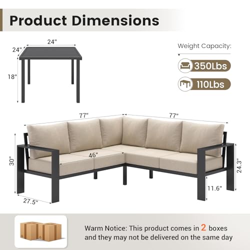 UDPATIO Outdoor Patio Furniture Set, L-Shaped Couch, 6" Thick Cushion
