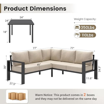 UDPATIO Outdoor Patio Furniture Set, L-Shaped Couch, 6" Thick Cushion