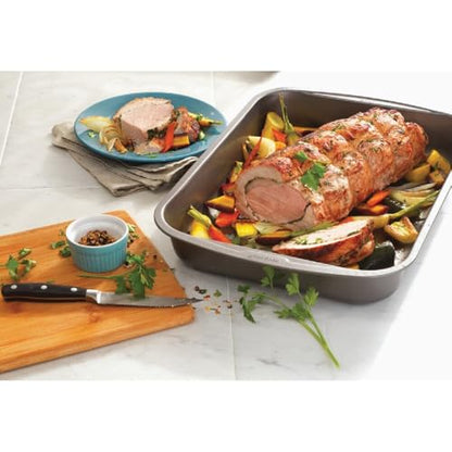 Goodcook Everyday Nonstick Roast Pan, Metal Utensil-Safe Easy Clean Dishwasher Safe Rectangle Roaster, 11.5x15.5-Inch, Silver