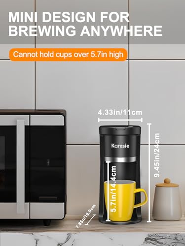 Karosie Small Single Serve Coffee Maker, Fast Brew for K-Cup & Ground Coffee, 6-12 Oz Brew Sizes, One-Button Single Cup Coffee Maker, Coffee Machine with Descaling Reminder