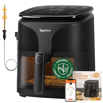 Tastee Ceramic Air Fryer, 8-in-1 Compact 5.5QT AirFryers, 450°F Digital Airfryer Dehydrator with Smart Probe, 24 Presets One-touch Cooking, In-app Recipes with Window, Dishwasher-safe & Non-stick