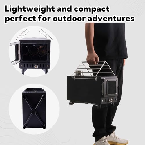Huskfirm Wood Burning Stove,Tent Stove for Heating,Folding Portable Wood Stove for Tent,Cooking,Courtyard,Camping Stove include Chimney Pipes and Spark Arrestor, Black-LOGO