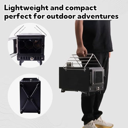 Huskfirm Wood Burning Stove,Tent Stove for Heating,Folding Portable Wood Stove for Tent,Cooking,Courtyard,Camping Stove include Chimney Pipes and Spark Arrestor, Black-LOGO
