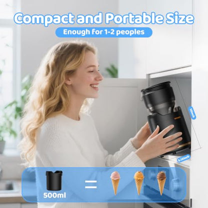 BRIOBITE Ice Cream Maker Machine,Quiet,Rechargeable,1–2 Servings,Black