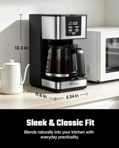 SHARDOR 12-Cup Programmable Coffee Maker, Regular & Bold, LED Display