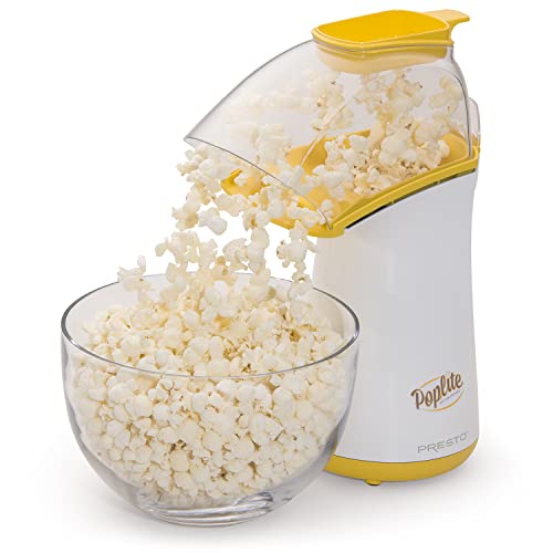 Presto 04820 Poplite Hot Air Popcorn Popper - Built-In Measuring Cup + Melts Butter, Easy to Clean, Built-In Cord Wrap, 18 Cups, Yellow