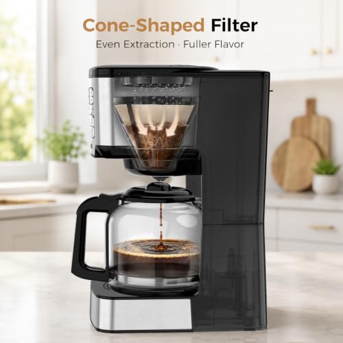 Aromvel 12-Cup Drip Coffee Maker Programmable, Adjustable Brew Strength