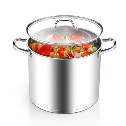 Homikit Large Stock Pot 14 Quart, Stainless Steel Chicken Soup Pot with Lid for Canning Steaming Stewing, Tri-ply Heavy Bottom Cooking Boiling Pasta Induction Stockpot, Dishwasher Safe