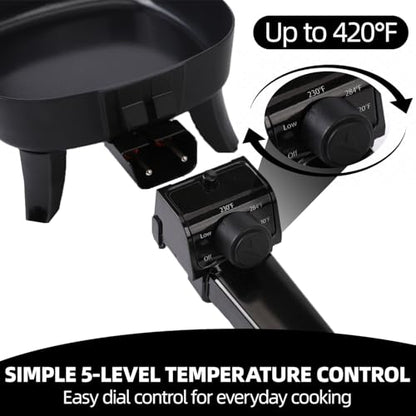 I-Keukenn 7" Electric Skillet with Lid, Electric Non-Stick Ceramic Fying Pan,Adjustable Temperature Control, 600W Single Serve Grill for Breakfast, Cooking for Pancakes, Eggs, Sausage