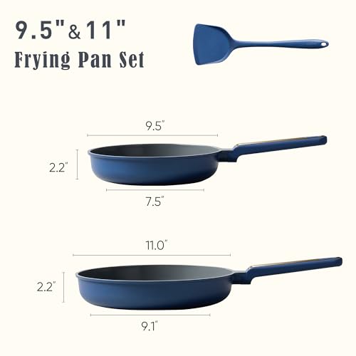 CAROTE 9.5'' and 11'' Nonstick Ceramic Frying Pan Skillet, Non Stick Skillet with Heat Resistant Handle, Healthy & PFOA/PFAS Free, Induction-Compatible,Dishwasher Safe & Includes Silicone spatula,Blue