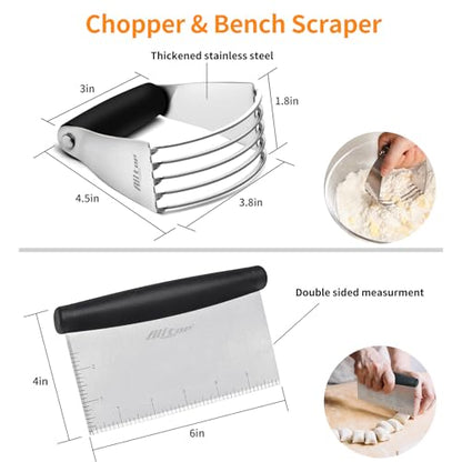 ALLTOP Stainless Steel Bench Scraper and Pastry Blender Cutter Set, Efficient Multipurpose Kitchen Baking Essential Tool with Comfortable Grip Handle-Perfect for Nut, Pie and Dough Processing - Black