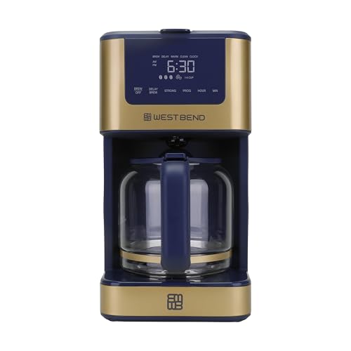West Bend Timeless 12-Cup Programmable Coffee Maker with Brew Strength Selector for Hot and Iced Coffee, Includes 1-4 Cup Brew Option and Permanent Filter