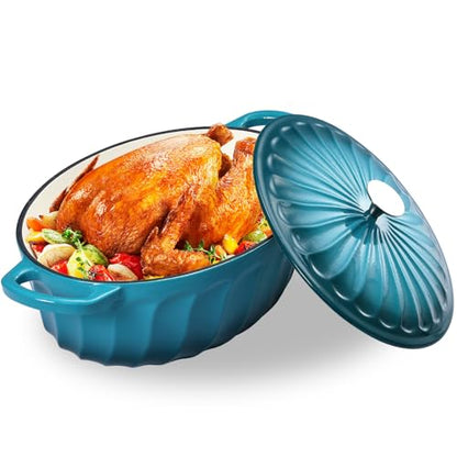 NSIRONS Enameled Dutch Oven Pot with Lid, 7 QT Cast Iron Dutch Oven with Dual Handles, Oval Dutch Oven for Cooking, Bread Baking, Frying, Non-stick Enamel Coated Oven (Blue-Green)