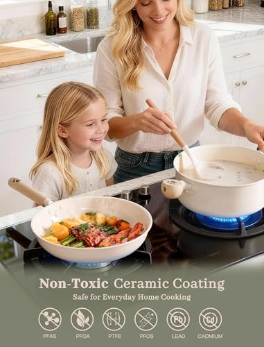 Astercook Pots and Pans Set Non Stick, Ceramic Cookware Set Non Toxic, 18 Pcs Dishwasher Safe Induction Cookware for Everyday Cooking & Housewarming Gifts