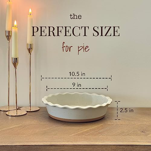 Mora Deep Fluted Ceramic Pie Dish for Apple Pie, Quiche, Tart - 9 inch - Modern Farmhouse Style Porcelain - Earl Grey