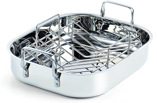 Cooks Standard Stainless Steel Roaster Pan with V-Shaped Rack, Inner 14-Inch x 11-Inch; Edge 15-Inch x 12-Inch; Turkey Roasting Pan Bakeware for Oven, Rectangular