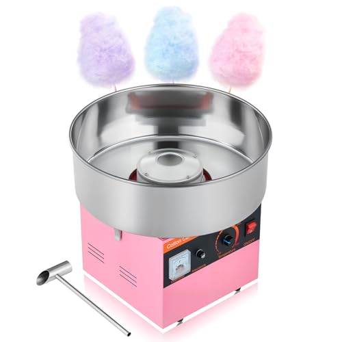 VEVOR Cotton Candy Machine Commercial, 1000W Electric Candy Floss Maker, Easy Use with 15 inch Stainless Steel Bowl and Sugar Scoop, Makes Hard Candy for Home Kids Birthday, Family Party, Pink