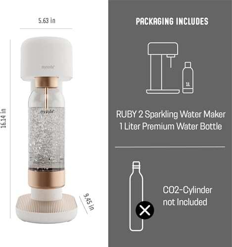 Mysoda Ruby 2 Silent Soda Maker with1L Bottle - High Quality - White Copper